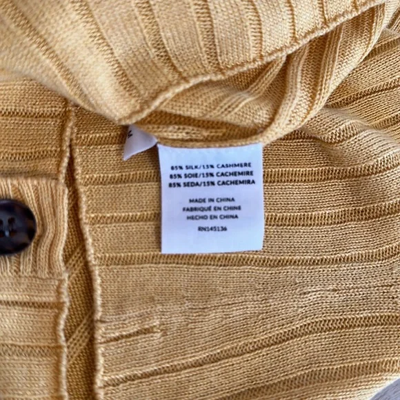 NAADAM SILK CASHMERE RIBBET KNIT SWEATER CARDIGAN ORANGE MUSTARD SIZE MEDIUM - Picture 4 of 5